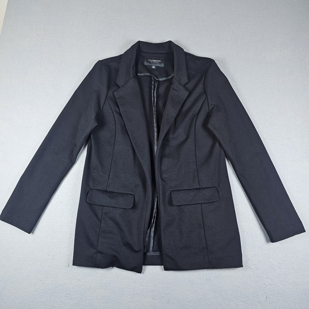 Liverpool Los Angeles Boyfriend Blazer Womens Small Black Open Front Relaxed Fit